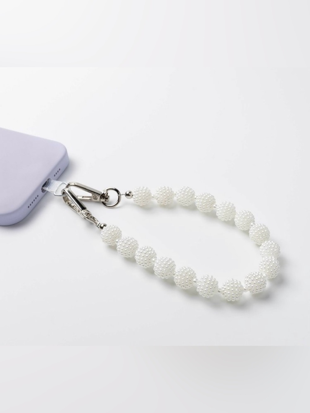 NIB White Beaded Phone Wrist Strap with Silver Clasp